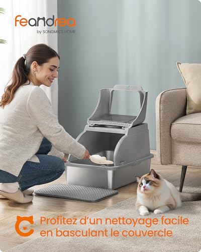 Feandrea Bac à Litière en Acier Inoxydable pour Chat Gris Tourterelle PPT005G01