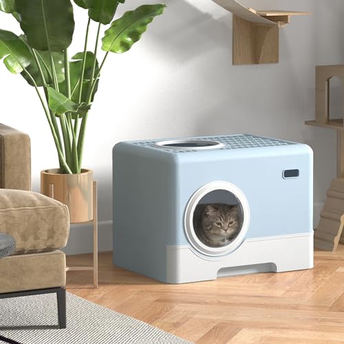 Bac à litière PawHut bleu pour chat avec capot et entrée frontale