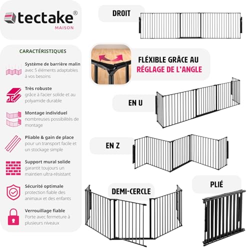Barrière de Sécurité tectake® Cheminée pour Enfant et Animaux - Noire