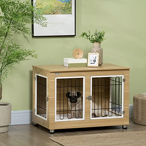 PawHut Cage pour Chien Meuble Multi-usages Niche pour Chien - Intérieur Table d'Appoint avec Double Porte et Coussin - T