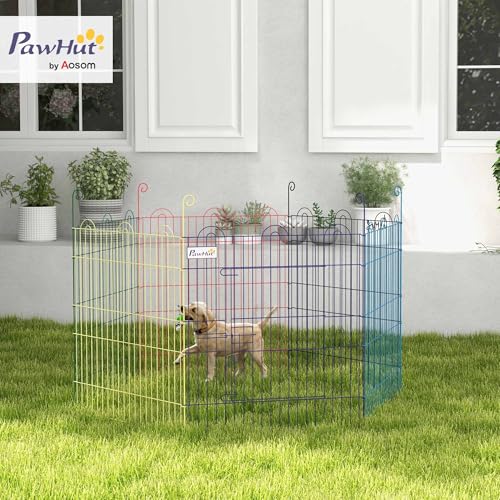 PawHut Enclos Pliant en Métal pour Chiens Lapins Rongeurs Petits Animaux – Intérieur et Exterieur | 6 Panneaux | 58 x 60