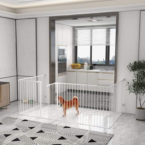 PawHut Barrière de sécurité Blanc pour Chien | Parc enclos modulable | Hauteur 90 cm | Cheminée Protection | 8 Panneaux 