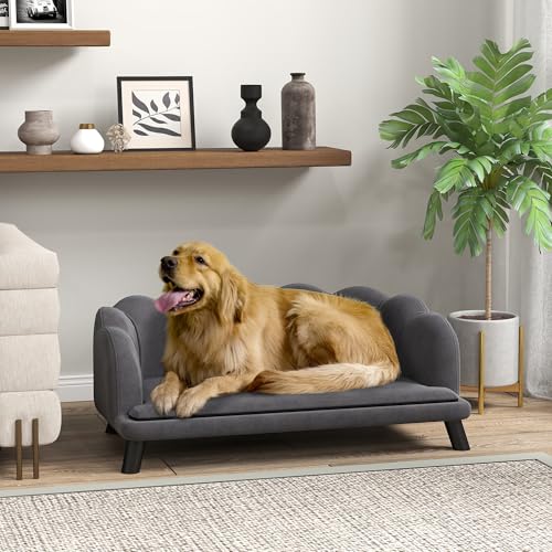 PawHut Canapé Chien lit Design Contemporain Coussin Moelleux Velours Gris pour Chien Dim. 98L x 60L x 35H cm