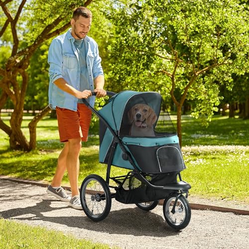 PawHut Poussette pliante pour chiens jusqu'à 20 kg adaptée aux familles actives avec roues tout-terrain