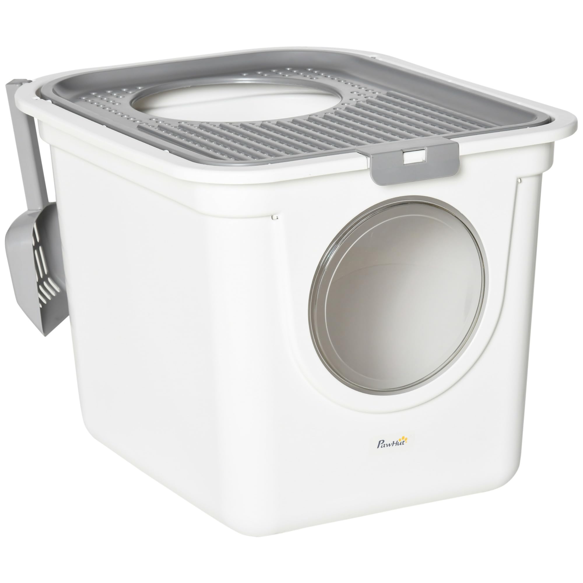 PawHut Maison de Toilette Bac à litière pour Chat Blanc 44L x 55L x 39H cm Double Porte Battante avec Pelle