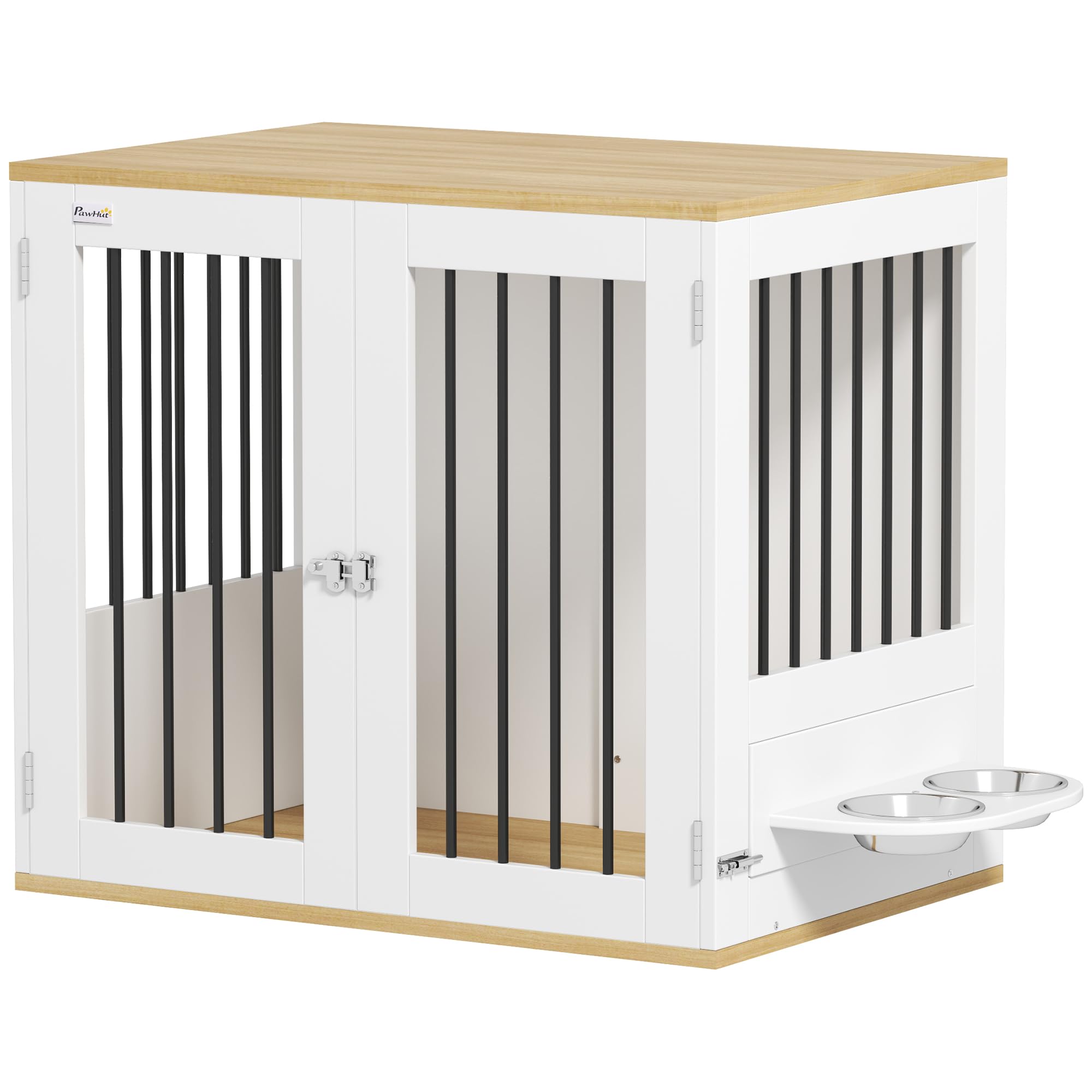 Pawhut Cage pour Chiens Blanc - Table d'appoint Niche Moderne 2 Portes 360° Rotatives Selling Points Taille Moyenne