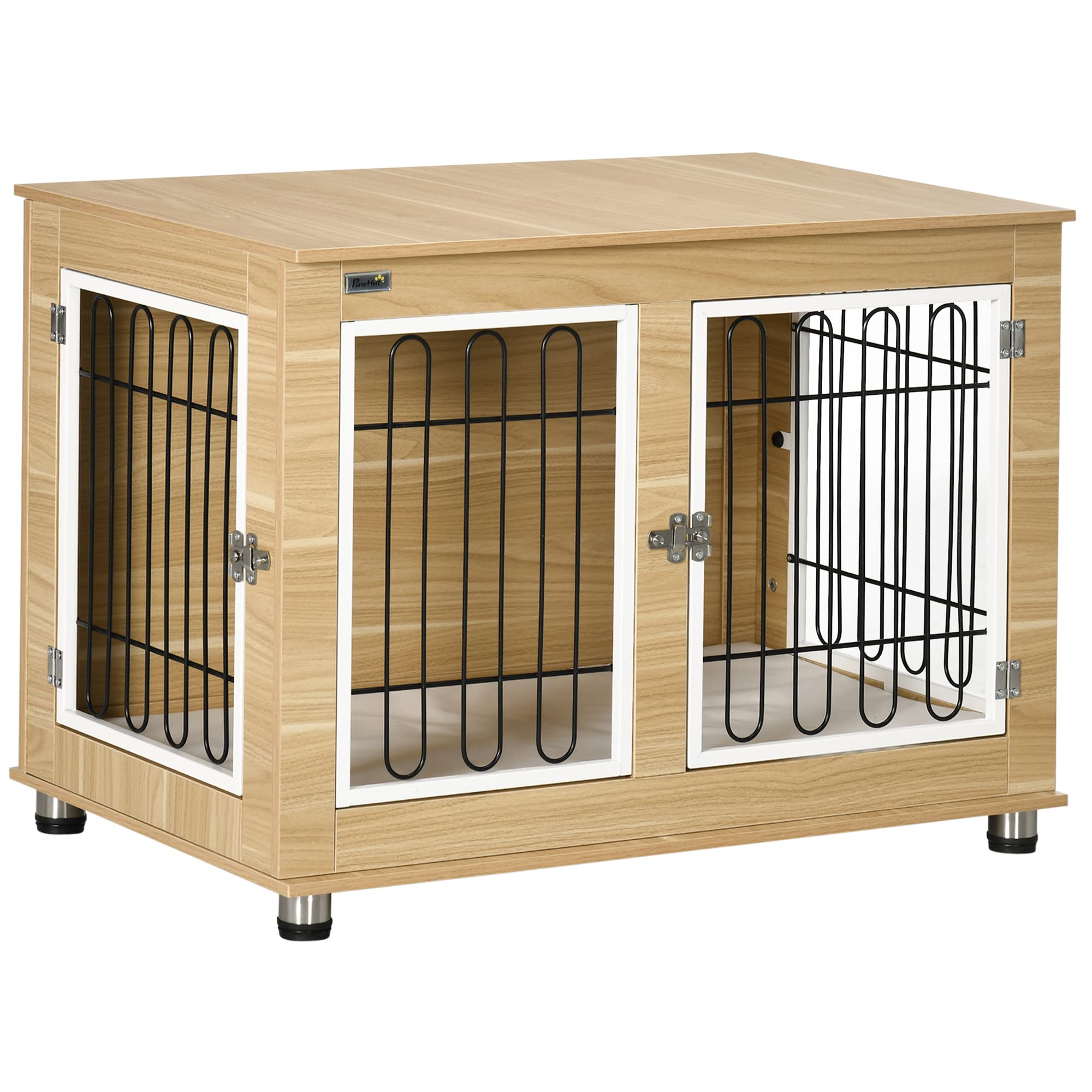 PawHut Cage pour Chien Meuble Multi-usages Niche pour Chien - Intérieur Table d'Appoint avec Double Porte et Coussin - T