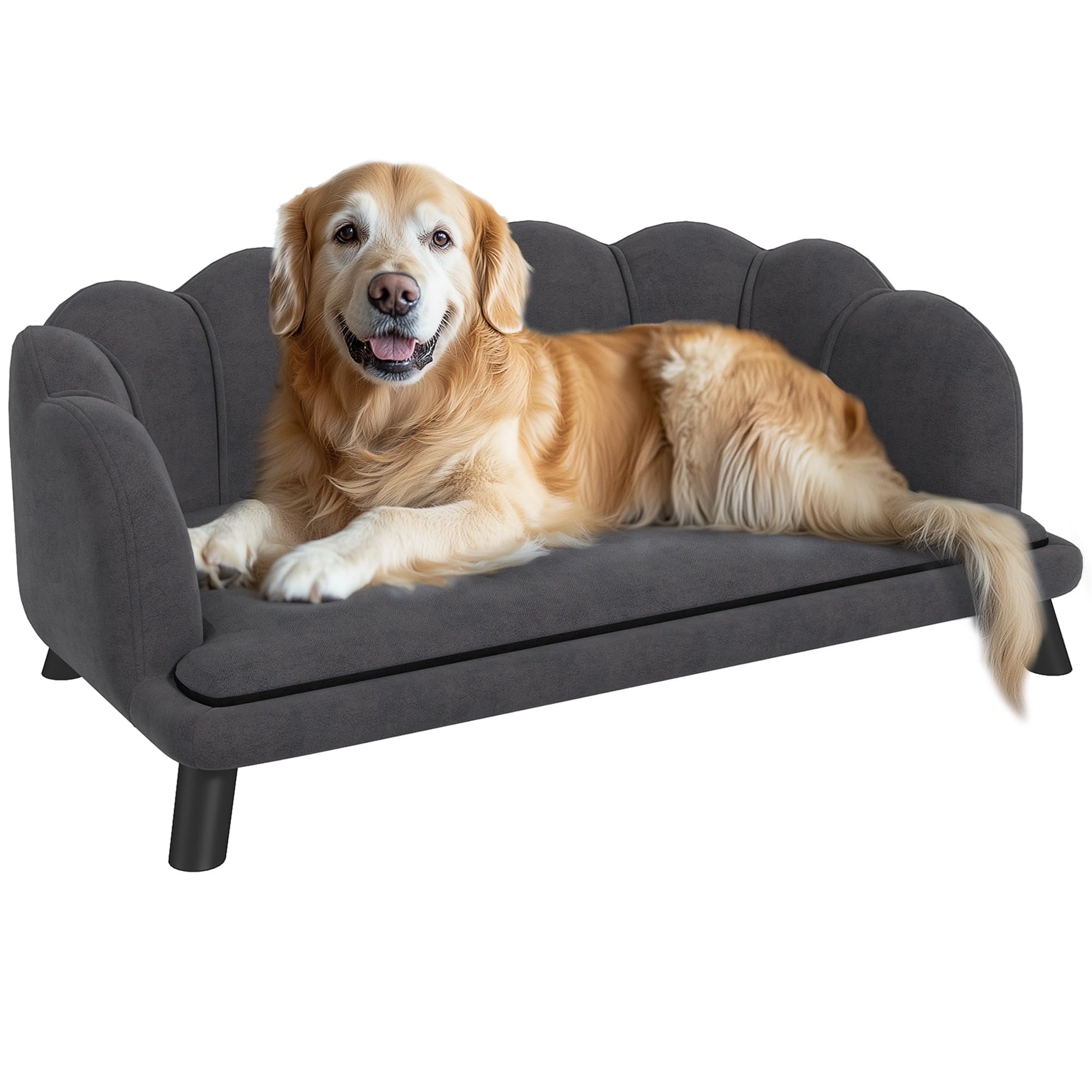 PawHut Canapé Chien lit Design Contemporain Coussin Moelleux Velours Gris pour Chien Dim. 98L x 60L x 35H cm