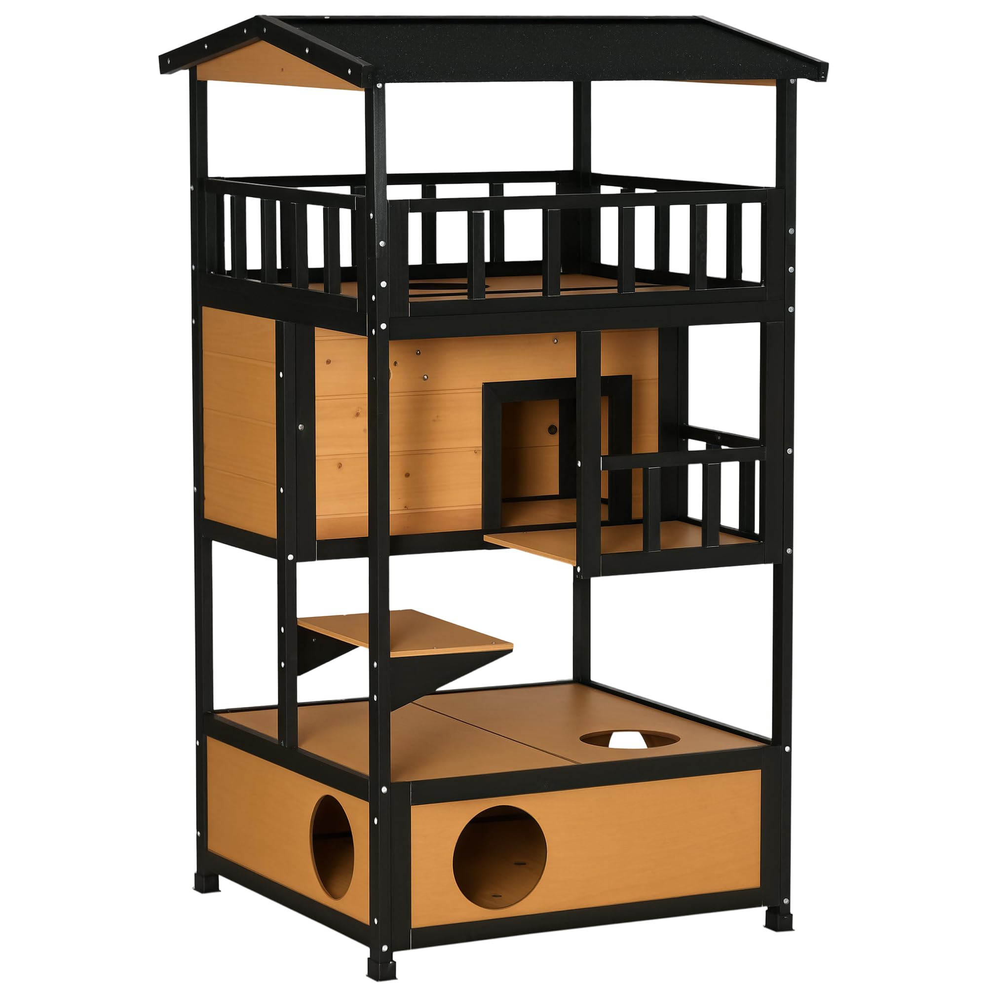 Maison en Bois de Sapin PawHut 4 Étages Niche Extérieure pour Chats