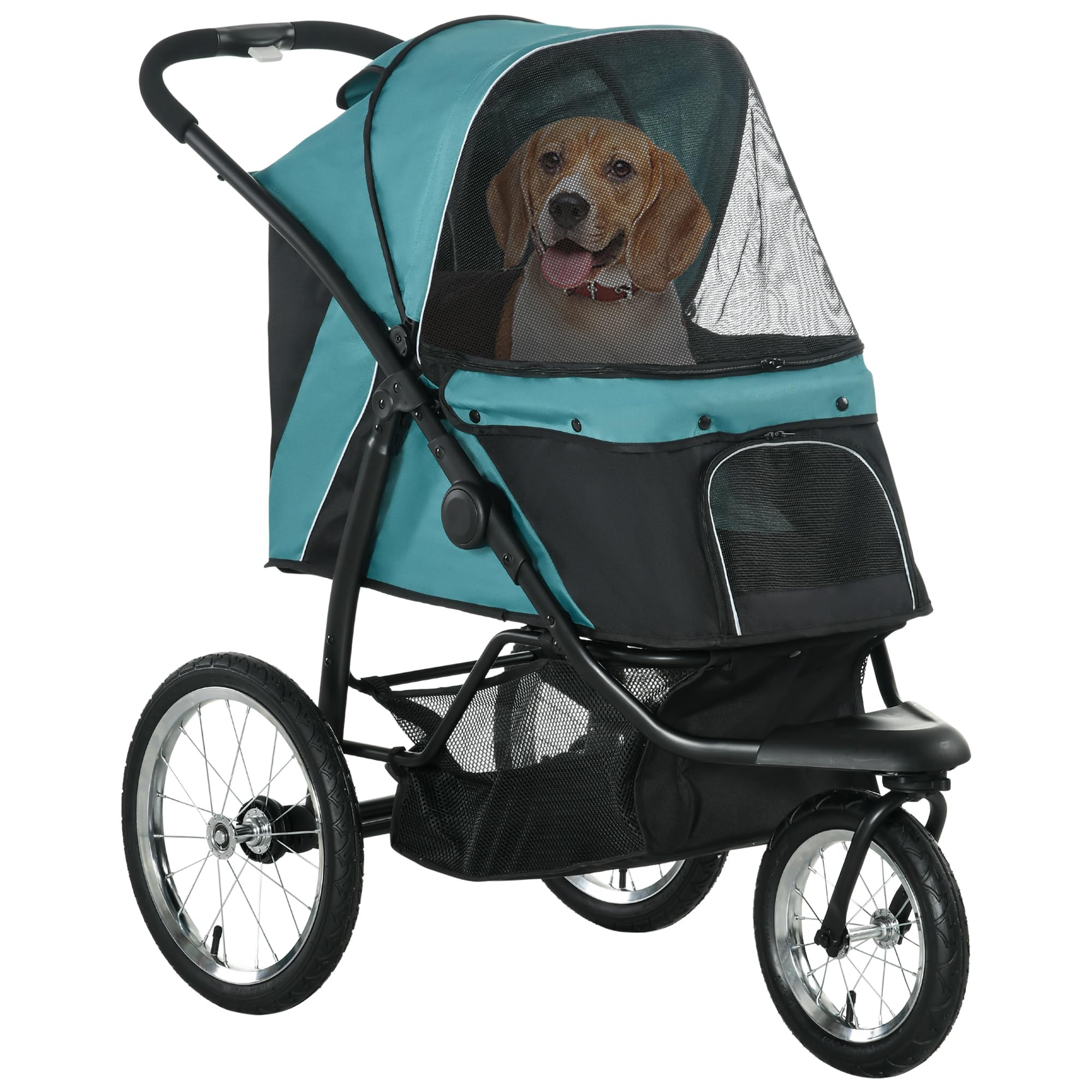 PawHut Poussette pliante pour chiens jusqu'à 20 kg adaptée aux familles actives avec roues tout-terrain
